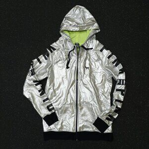 PINK Victoria's Secret Satin Silver Full Zip Hoodie Jacket NEW